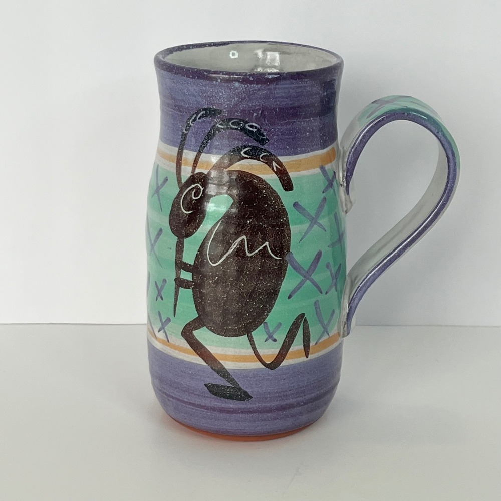 Studio Pottery Kokopelli Mug Signed Artist Terracotta Southwest‎ Flute Player